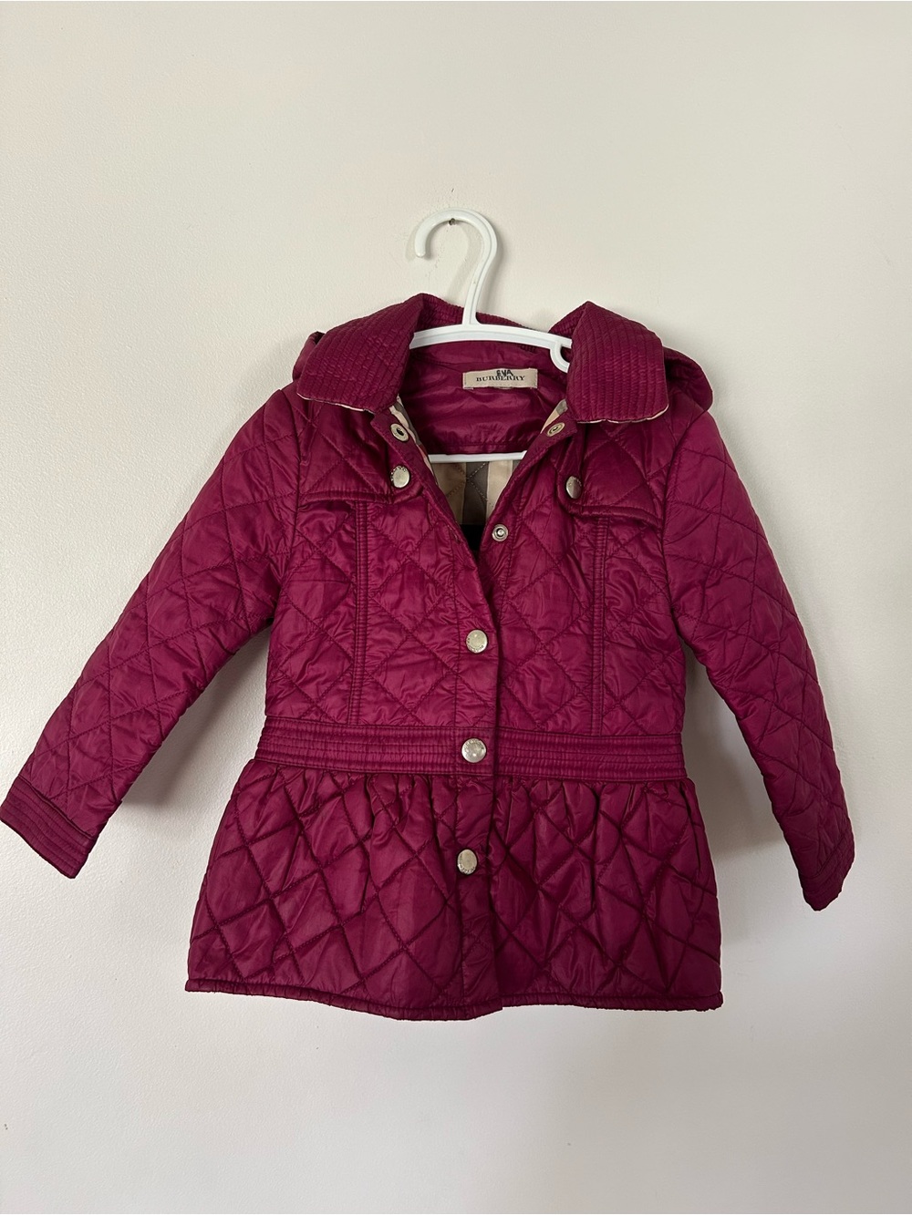 Burgundy Burberry Puffer Coat 4T